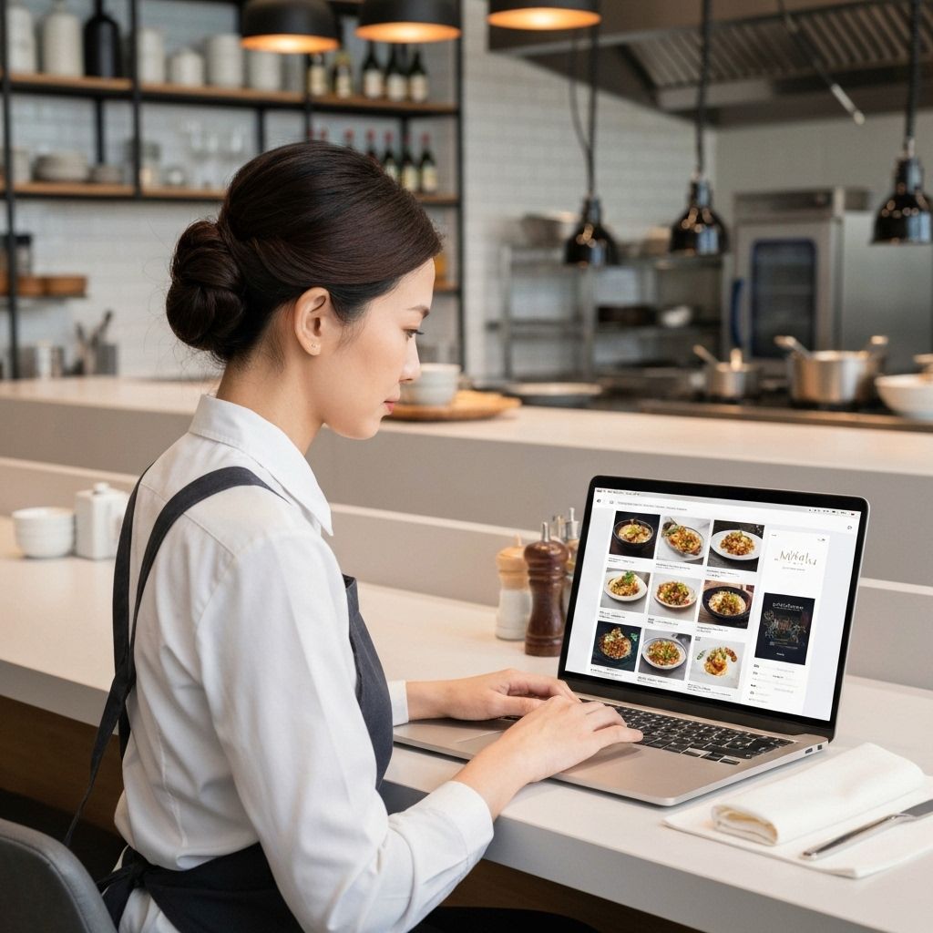 Persona configurando la carta del restaurante en un MacBook
